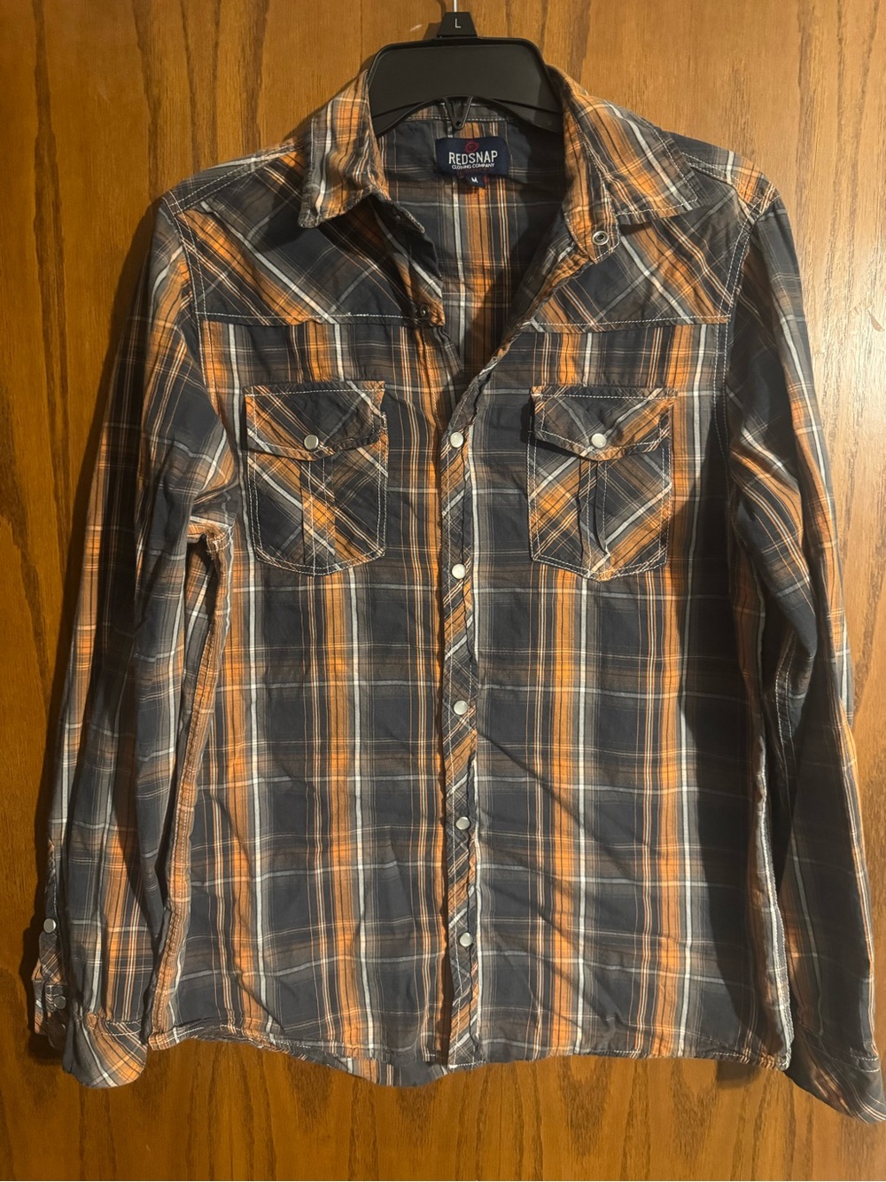RedSnap Men's Navy and Orange Plaid Button-Down Shirt